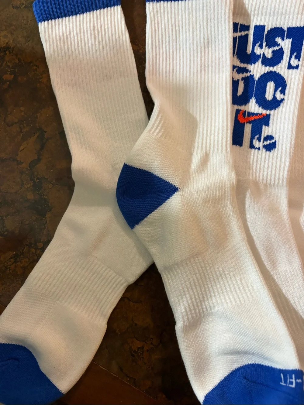NWOT Nike White Crew Athletic Socks with Red & Blue Logos - 3 Pack